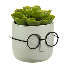 Кашпо М-пластика Стив 0.85 л с внутренней вставкой 0.65 л белый ротанг (10.5x11.5 см)