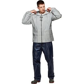 Куртка-ветровка сигнальная влагозащитная демисезонная Русский дождевик Лидер Флеш полиэстер на молнии с капюшоном серая светоотражающая (размер 48-50, фото Куртка-ветровка сигнальная влагозащитная демисезонная Русский дождевик Лидер Флеш полиэстер на молнии с капюшоном серая светоотражающая (размер 48-50,