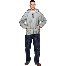 Куртка-ветровка сигнальная влагозащитная демисезонная Русский дождевик Лидер Флеш полиэстер на молнии с капюшоном серая светоотражающая (размер 48-50, фото Куртка-ветровка сигнальная влагозащитная демисезонная Русский дождевик Лидер Флеш полиэстер на молнии с капюшоном серая светоотражающая (размер 48-50,