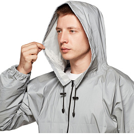 Куртка-ветровка сигнальная влагозащитная демисезонная Русский дождевик Лидер Флеш полиэстер на молнии с капюшоном серая светоотражающая (размер 48-50, фото Куртка-ветровка сигнальная влагозащитная демисезонная Русский дождевик Лидер Флеш полиэстер на молнии с капюшоном серая светоотражающая (размер 48-50,