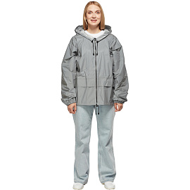 Куртка-ветровка сигнальная влагозащитная демисезонная Русский дождевик Лидер Флеш полиэстер на молнии с капюшоном серая светоотражающая (размер 48-50, фото Куртка-ветровка сигнальная влагозащитная демисезонная Русский дождевик Лидер Флеш полиэстер на молнии с капюшоном серая светоотражающая (размер 48-50,