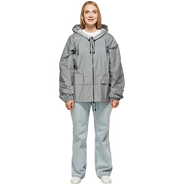 Куртка-ветровка сигнальная влагозащитная демисезонная Русский дождевик Лидер Флеш полиэстер на молнии с капюшоном серая светоотражающая (размер 48-50, фото Куртка-ветровка сигнальная влагозащитная демисезонная Русский дождевик Лидер Флеш полиэстер на молнии с капюшоном серая светоотражающая (размер 48-50,