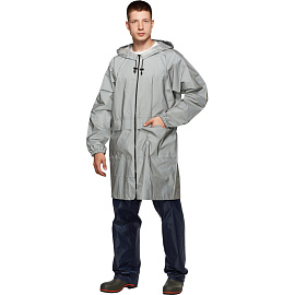 Плащ влагозащитный Турист Флеш полиэстеровый на молнии серый светоотражающий (размер 44-46) фото Плащ влагозащитный Турист Флеш полиэстеровый на молнии серый светоотражающий (размер 44-46)