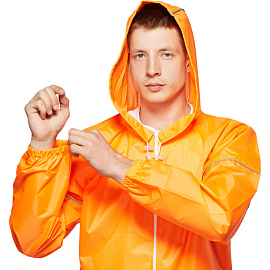 Плащ влагозащитный Ивент Блик полиэстеровый на молнии оранжевый со светоотражающим кантом (размер 44-46) фото Плащ влагозащитный Ивент Блик полиэстеровый на молнии оранжевый со светоотражающим кантом (размер 44-46)