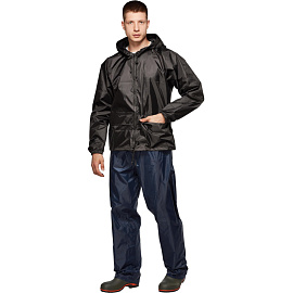 Куртка-ветровка влагозащитная демисезонная Русский дождевик Лидер полиэстер на молнии с капюшоном чёрная (размер 52-54, рост 182-188) фото Куртка-ветровка влагозащитная демисезонная Русский дождевик Лидер полиэстер на молнии с капюшоном чёрная (размер 52-54, рост 182-188)