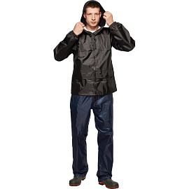 Куртка-ветровка влагозащитная демисезонная Русский дождевик Лидер полиэстер на молнии с капюшоном чёрная (размер 52-54, рост 182-188) фото Куртка-ветровка влагозащитная демисезонная Русский дождевик Лидер полиэстер на молнии с капюшоном чёрная (размер 52-54, рост 182-188)