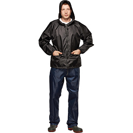 Куртка-ветровка влагозащитная демисезонная Русский дождевик Лидер полиэстер на молнии с капюшоном чёрная (размер 52-54, рост 182-188) фото Куртка-ветровка влагозащитная демисезонная Русский дождевик Лидер полиэстер на молнии с капюшоном чёрная (размер 52-54, рост 182-188)