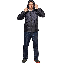 Куртка-ветровка влагозащитная демисезонная Русский дождевик Лидер полиэстер на молнии с капюшоном синяя (размер 48-50, рост 170-176) фото Куртка-ветровка влагозащитная демисезонная Русский дождевик Лидер полиэстер на молнии с капюшоном синяя (размер 48-50, рост 170-176)