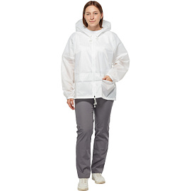 Куртка-ветровка влагозащитная демисезонная Русский дождевик Лидер полиэстер на молнии с капюшоном белая (размер 44-46, рост 170-176) фото Куртка-ветровка влагозащитная демисезонная Русский дождевик Лидер полиэстер на молнии с капюшоном белая (размер 44-46, рост 170-176)