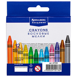 Восковые мелки BRAUBERG "АКАДЕМИЯ", НАБОР 12 цветов, 227283