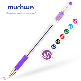 Ручка шариковая масляная с грипом MUNHWA "MC Gold", ФИОЛЕТОВАЯ, корпус прозрачный, узел 0,5 мм, линия письма 0,3 мм, BMC-09