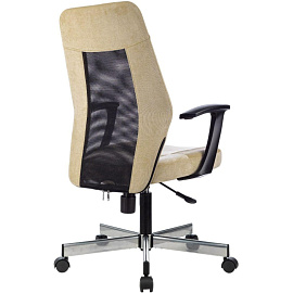 Кресло офисное Easy Chair 225 DSL бежевое/чёрное (велюр, металл)