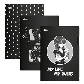 Папка-уголок №1 School Аниме Готика А4 пластиковая 180 мкм (3 штуки в упаковке)