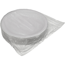 Тарелка одноразовая бумажная Комус Эконом 210 мм белая (500 штук в упаковке)