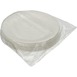 Тарелка одноразовая бумажная Комус Эконом 230 мм белая 500 штук в упаковке