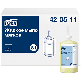 Картридж с жидким мылом одноразовый TORK (Система S1) Advanced, 1 л, мягкое, 420511 фото Картридж с жидким мылом одноразовый TORK (Система S1) Advanced, 1 л, мягкое, 420511