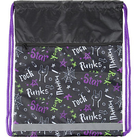 Мешок для сменной обуви Комус Класс (№1 School) Рок 360x470 мм черный с карманом