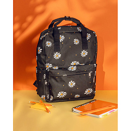 Рюкзак Комус Класс (№1 School) Квадро Ромашки 13 л чёрный