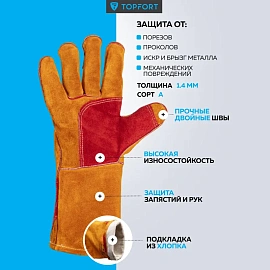Краги сварщика спилковые TOPFORT пятипалые желтые