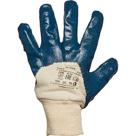 Перчатки рабочие защитные хлопковые с нитрильным покрытием белые/синие (универсальный размер)