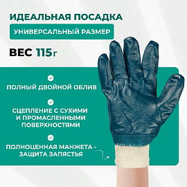 Перчатки рабочие защитные хлопковые с нитриловым покрытием синие (размер 10 (XL))