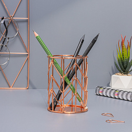 Подставка-стакан для канцелярских принадлежностей Attache розовое золото 8x8x10 см