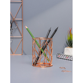 Подставка-стакан для канцелярских принадлежностей Attache розовое золото 8x8x10 см