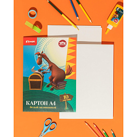 Картон белый Комус Три богатыря (А4, 10 листов, мелованный)