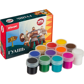 Гуашь Комус Три богатыря 12 цветов по 20 мл