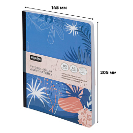 Тетрадь общая Attache Selection Navy Nature А5 80 листов в клетку на сшивке (обложка с рисунком цветов, матовая ламинация)