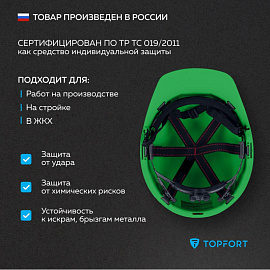 Каска защитная TOPFORT Стандарт 205 зеленая с храповым механизмом