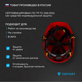 Каска защитная TOPFORT Универсал 303 красная с храповым механизмом