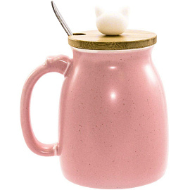 Кружка с крышкой и ложкой Эврика Котик с клубком 400 мл