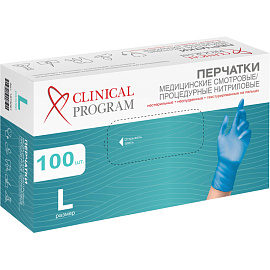 Перчатки медицинские смотровые нитриловые Clinical Program нестерильные неопудренные размер L (8-9) голубые (50 пар/100 штук в упаковке)