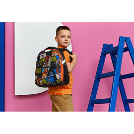 Ранец Комус Класс Basic Дино Комикс анатомический синий с двумя отделениями