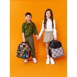 Ранец Комус Класс Basic Дино Комикс анатомический синий с двумя отделениями