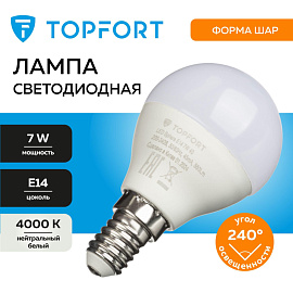 Лампа светодиодная TOPFORT 7 Вт E14 G 4000 К 560 Лм матовая