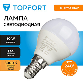 Лампа светодиодная TOPFORT 10 Вт E14 G 3000 К 800 Лм матовая