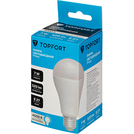 Лампа светодиодная TOPFORT 7 Вт E27 A 4000 К 520 Лм матовая