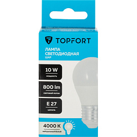 Лампа светодиодная TOPFORT 10 Вт E27 G 4000 К 800 Лм матовая