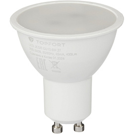 Лампа светодиодная TOPFORT 6 Вт GU10 MR 2700 К 430 Лм матовая