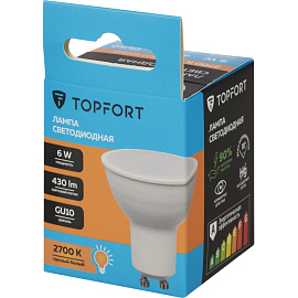 Лампа светодиодная TOPFORT 6 Вт GU10 MR 2700 К 430 Лм матовая