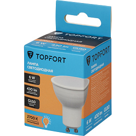 Лампа светодиодная TOPFORT 6 Вт GU10 MR 2700 К 430 Лм матовая