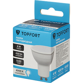 Лампа светодиодная TOPFORT 6 Вт GU10 MR 4000 К 430 Лм матовая