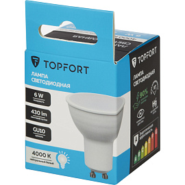 Лампа светодиодная TOPFORT 6 Вт GU10 MR 4000 К 430 Лм матовая