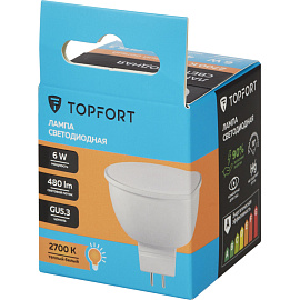 Лампа светодиодная TOPFORT 6 Вт GU5.3 MR 2700 К 480 Лм матовая