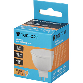 Лампа светодиодная TOPFORT 6 Вт GU5.3 MR 2700 К 480 Лм матовая