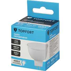 Лампа светодиодная TOPFORT 6 Вт GU5.3 MR 4000 К 480 Лм матовая