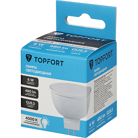 Лампа светодиодная TOPFORT 6 Вт GU5.3 MR 4000 К 480 Лм матовая