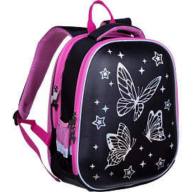 Ранец Комус Класс Gloss Галографик Батерфляй черный с двумя отделениями